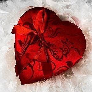 8oz Fancy Red Satin & Velvet Heart Box Filled